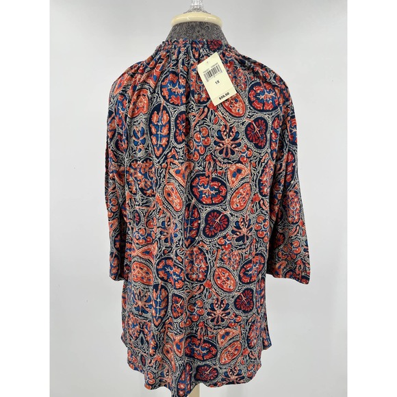 Lucky Brand women's plus boho 3/4sleeve top blouse blue and orange NWT sz 1x - Picture 6 of 7